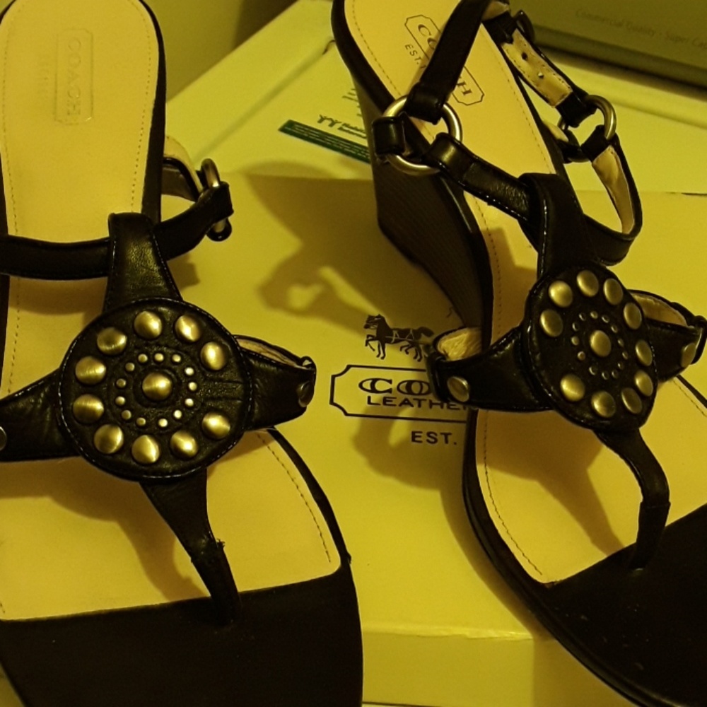 Coach sandals/ black and  silver